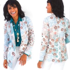 NEW Chicos Moroccan Elegance Twill Floral Kimono Jacket / Blazer. Size 2